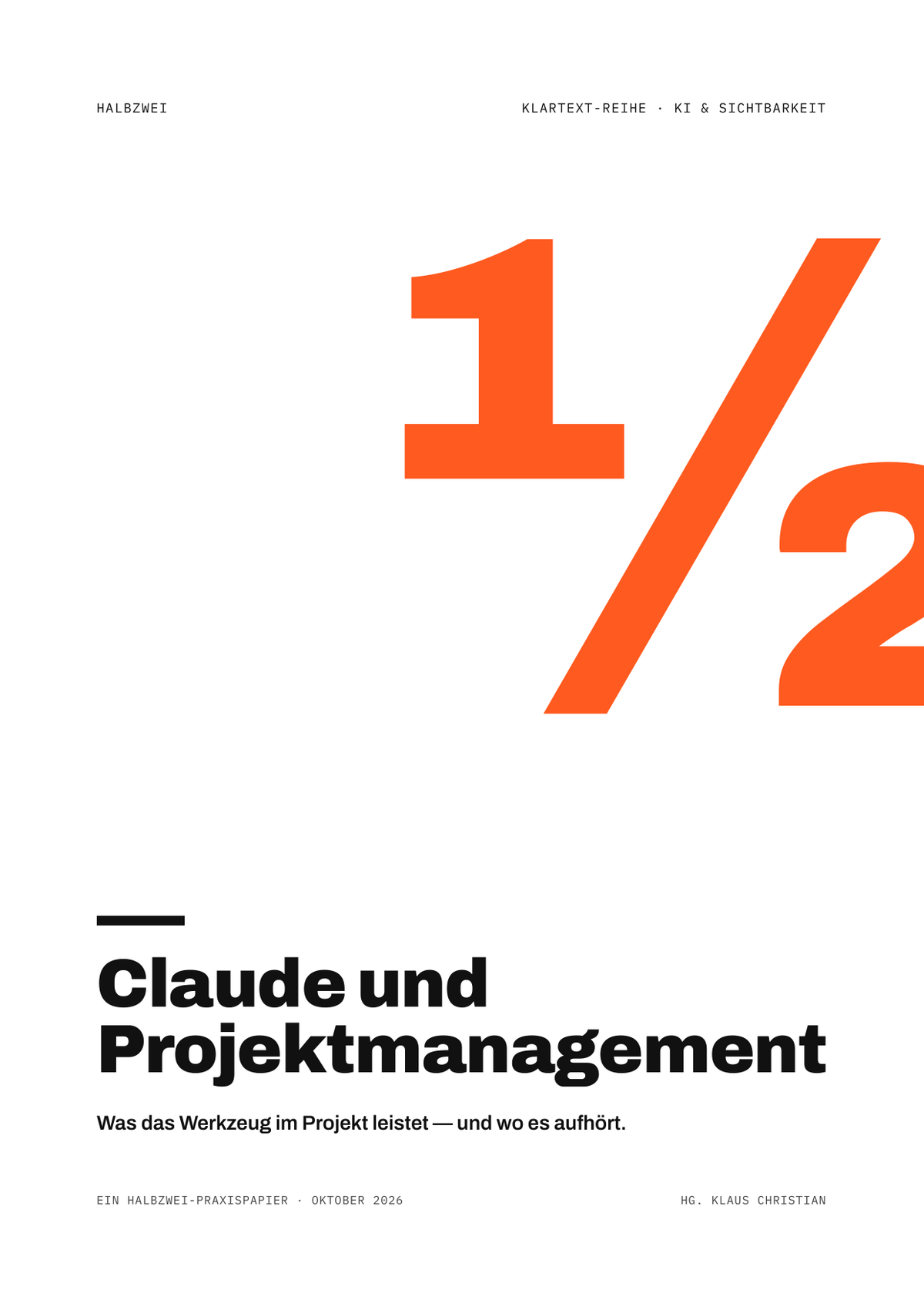 Cover: Claude und Projektmanagement – halbzwei · Klartext-Reihe
