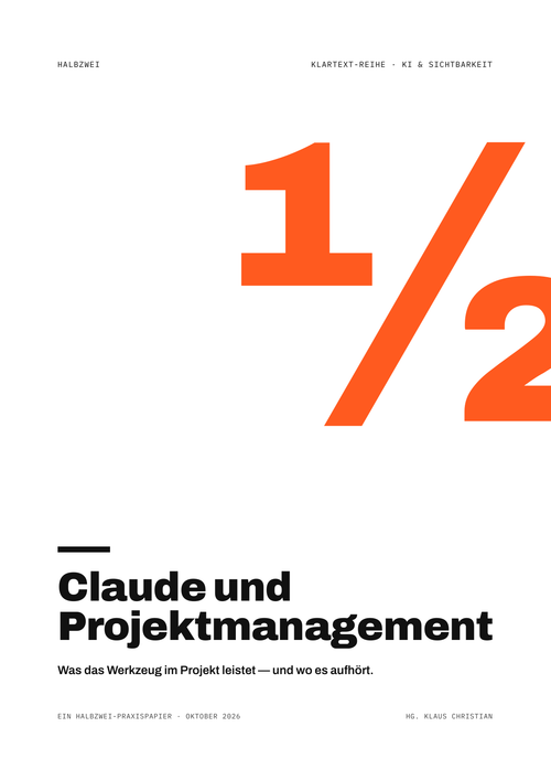 Cover: Claude und Projektmanagement – halbzwei · Klartext-Reihe