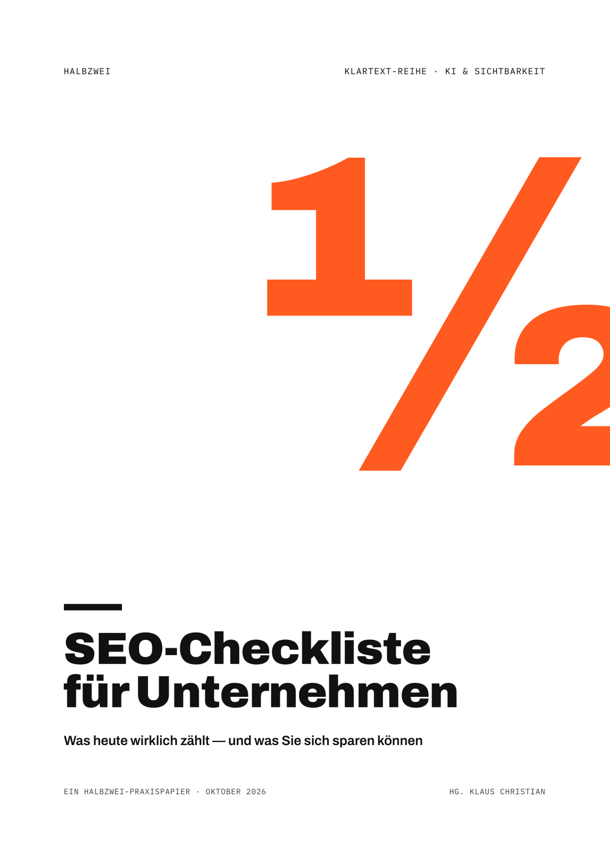Cover: SEO-Checkliste für Unternehmen – halbzwei · Klartext-Reihe